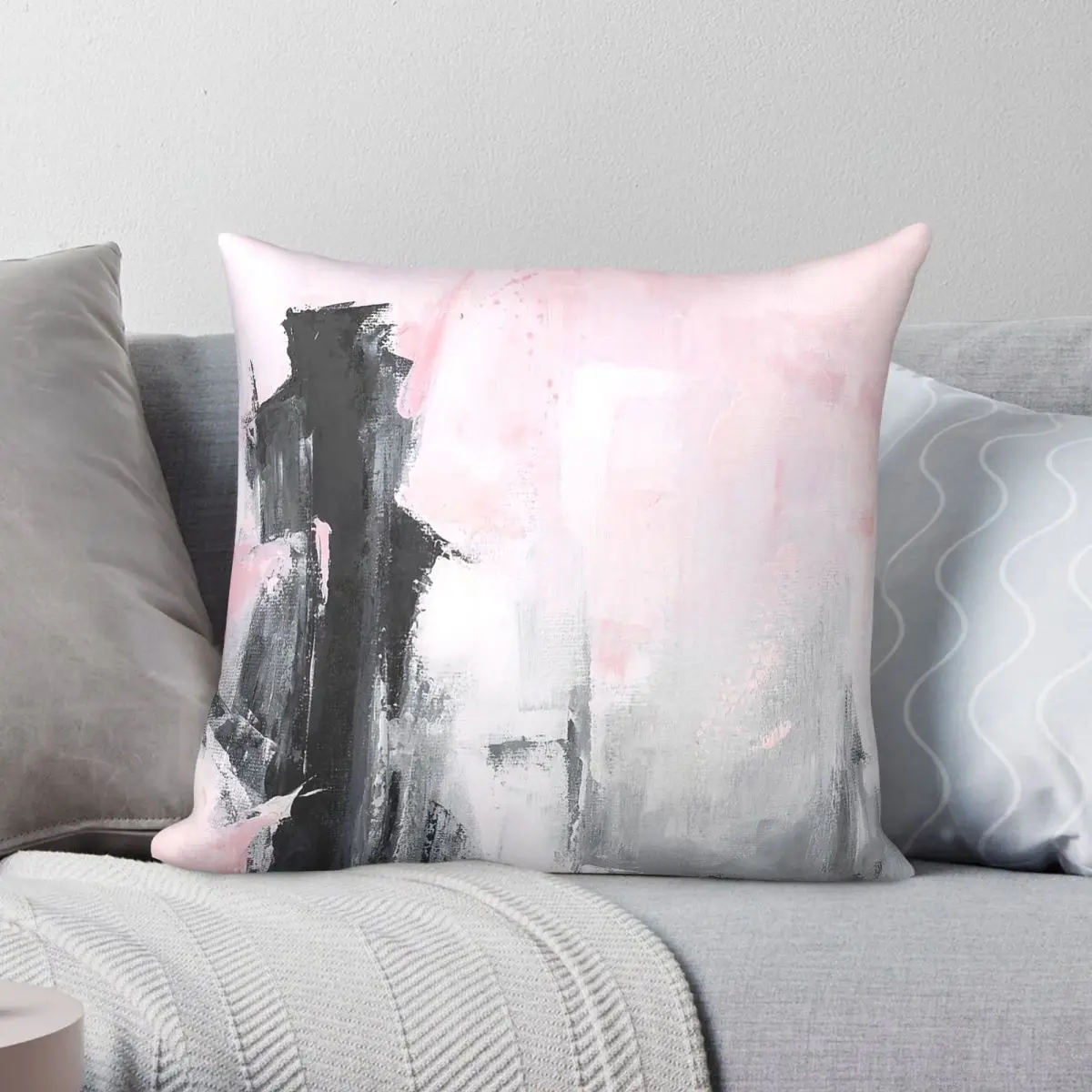 Pink Gray Black Abstract Square Pillowcase Polyester Linen Velvet Printed Zip Decor Pillow Case Home Cushion Cover