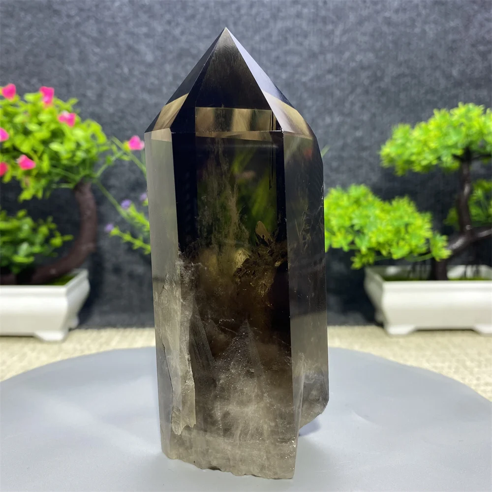 Natural Smoked Quartz Tower Obelisk Crystal Wand Hexagonal Ornament  Gift Stone Healing Meditation Mineral Gem Specimen