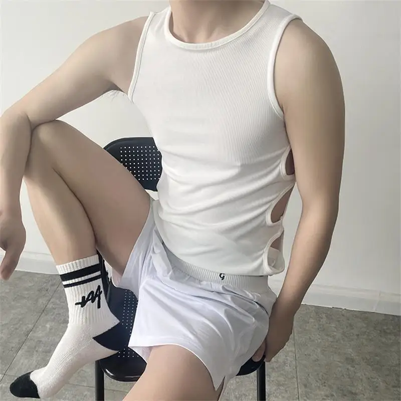 

Men's Vest Summer New Tight Crewneck Personality Tight Hole Casual Large Size Sleeveless T-Shirt