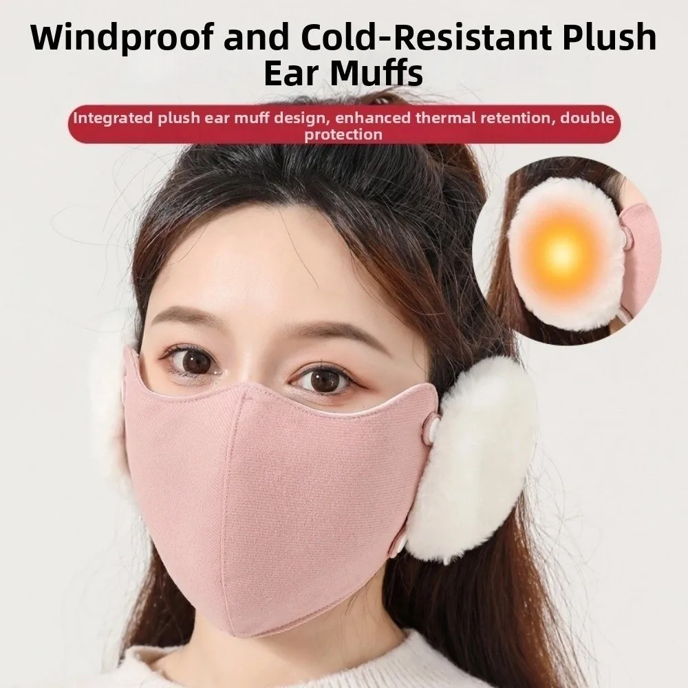 Masker Wajah Musim Dingin Luar Ruangan Berlapis Fleece Tebal Dua-dalam-Satu Penutup Telinga Anti Angin Masker Bersepeda 3D Pelindung Telinga