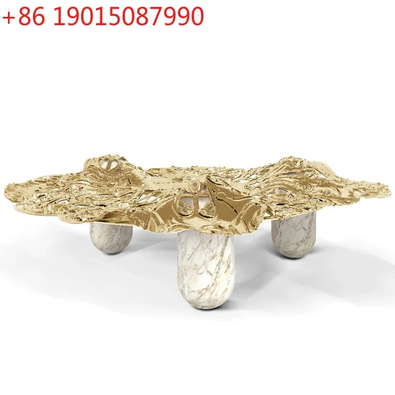 Unique Design Elegant Brass Top Marble Base Coffee Table Home Living Room Furniture Gold Coffee Table Luxury
