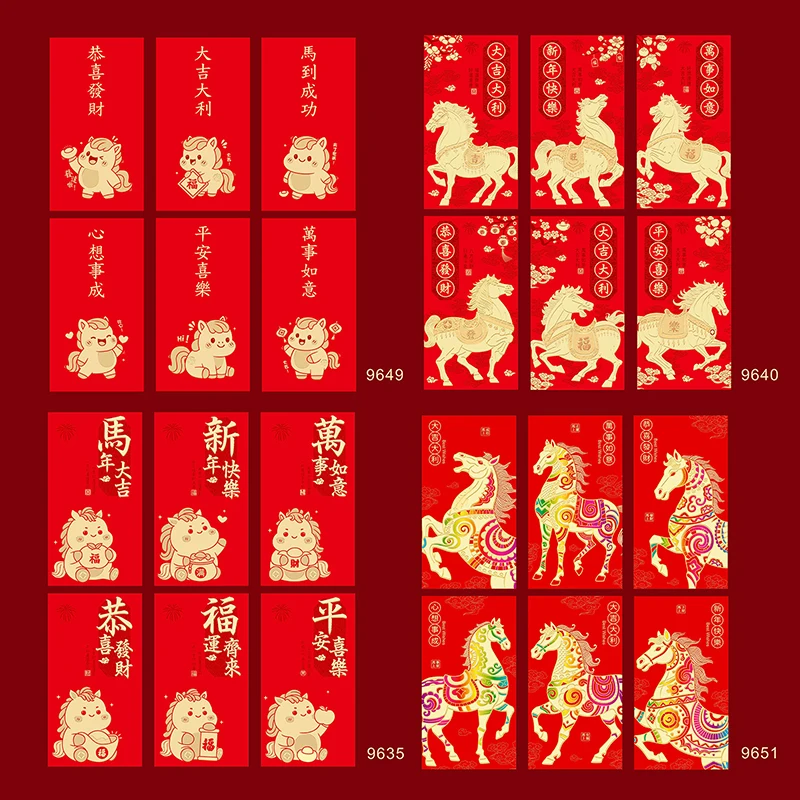 6 stks/set 2026 Paard Jaar Chinees Nieuwjaar Rode Enveloppen Lucky Rode Zakken Lente Festival Lucky Geld Pakketten