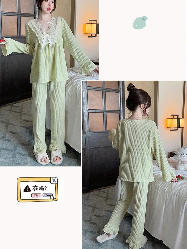 5xl plus size Frauen lose Pyjama Set Frühling und Herbst Langarmhose koreanische süße Homewear Lounge wear kann draußen getragen werden