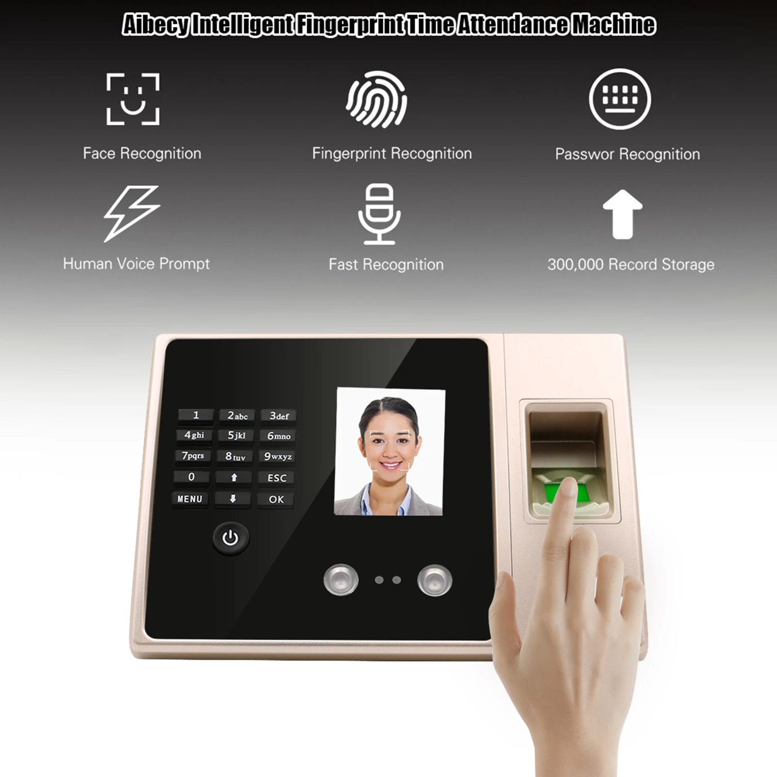 Intelligent Biometric Fingerprint Time Attendance Machine with HD Display Screen Time Clock Support Face Fingerprint Password