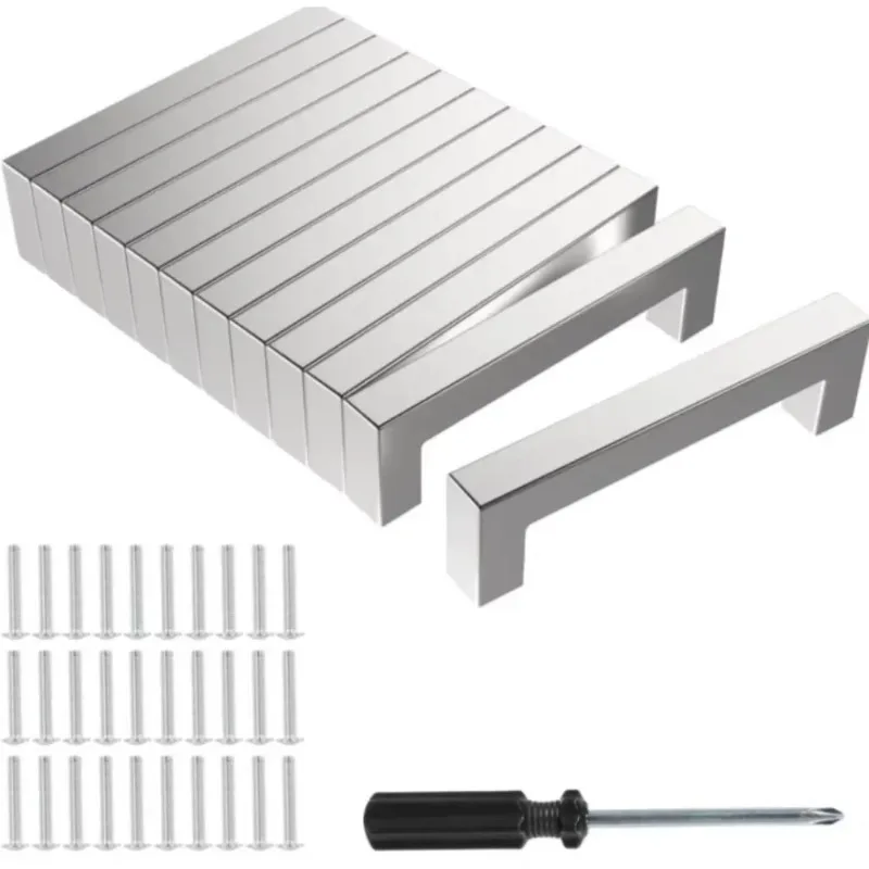New 6pcs Square Furniture Hardware Cabinet Handle Stainless Steel Door Knobs Cupboard Drawer Pulls 64/96/128/160/192/224/256mm