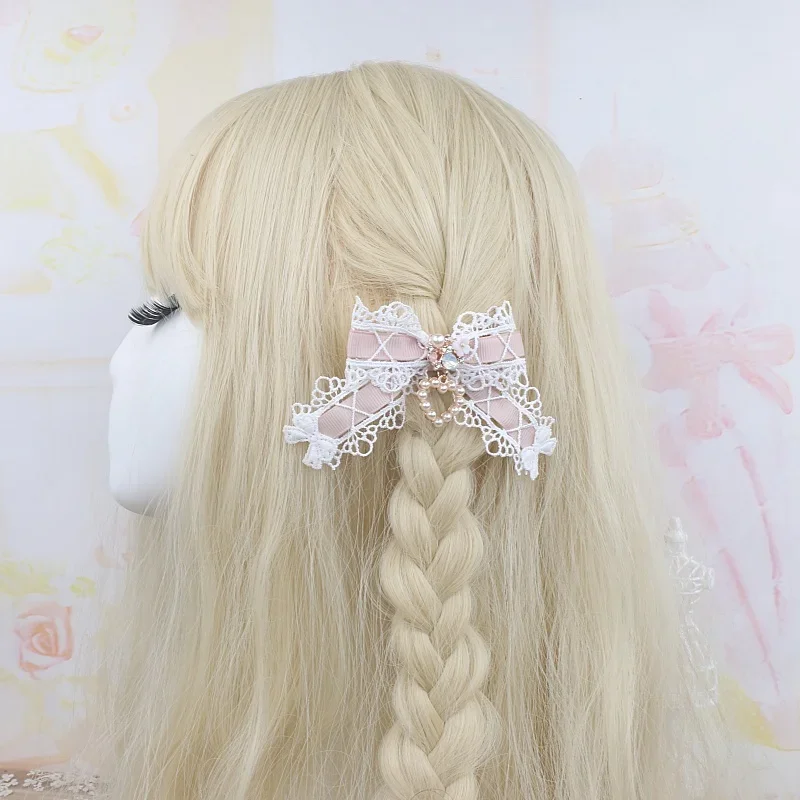 Handmade Japanese Mine Series Hairpins Sweet Cute Lace Ribbon Cross Side Clip Lolita Girl Pair Hair Clips Women Hair Accessories