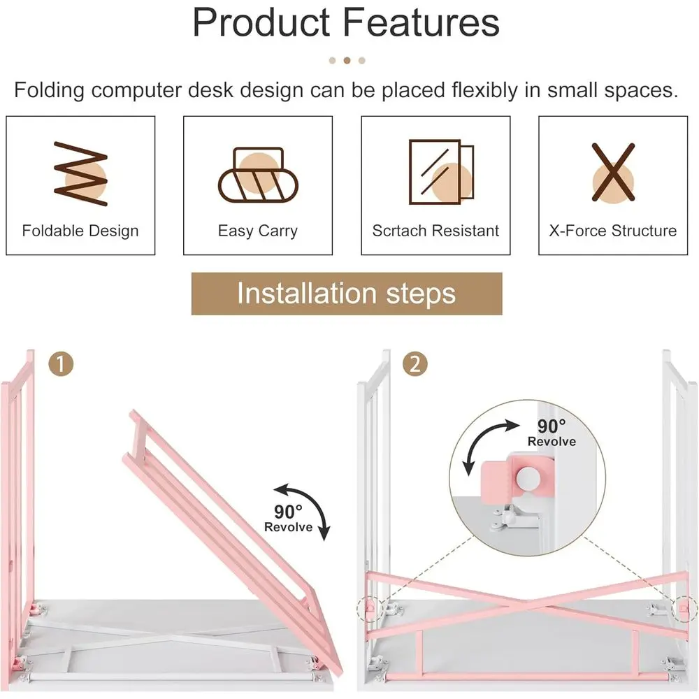 Black Oak 40 Foldable Home Office Desk - Easy Assembly-Free Study, Writing, Gaming Computer Table