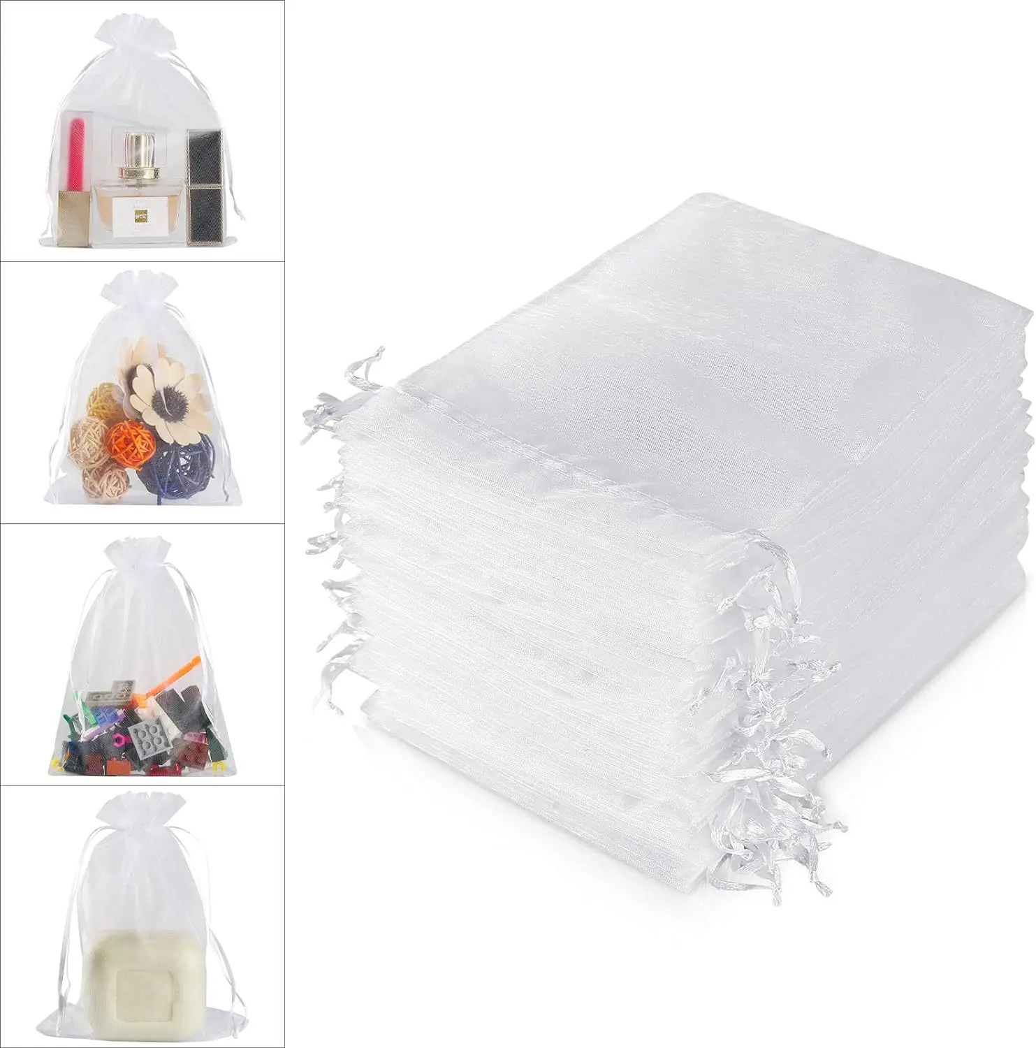 100pcs Organza Gift Bags With Drawstring Mesh Jewelry Pouches Small Organza Favor Bags for Christmas Candy Wedding Birthday