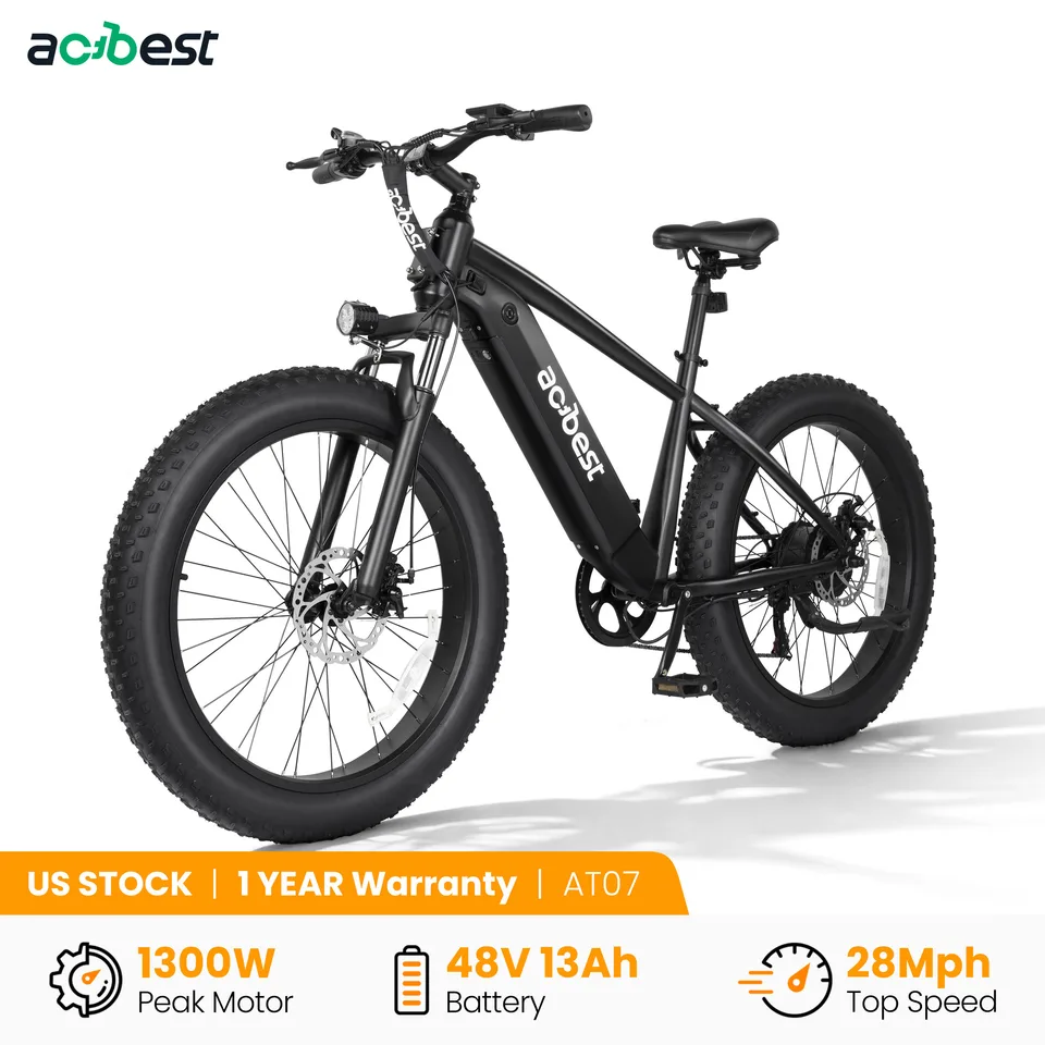 ActBest Ranger Electric Bike for Adults, 26"×4.0" Fat Tire Electric Mountain Bike, Peak 1300W 48V 13Ah,  28MPH 65 Miles  Electric Bicycle, 7-Speed, with Free Bike Lock & Mirror