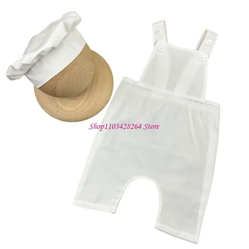  Newborn Cook Costume For Photography Soft Polyester Outfit Adjustable Straps Pants with Hat Props Easy To Wear