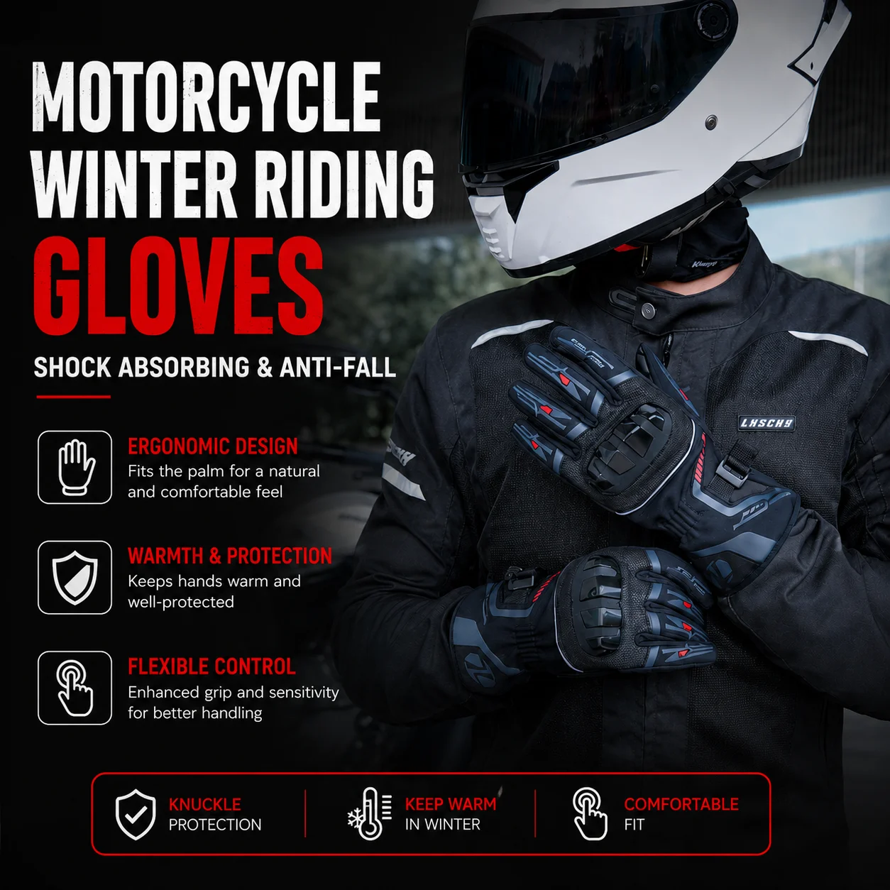 

Winter Motorbike Riding Gloves Waterproof Windproof Thermal Fleece Anti Fall Protective Motorcycle Gloves for Men Women Cold