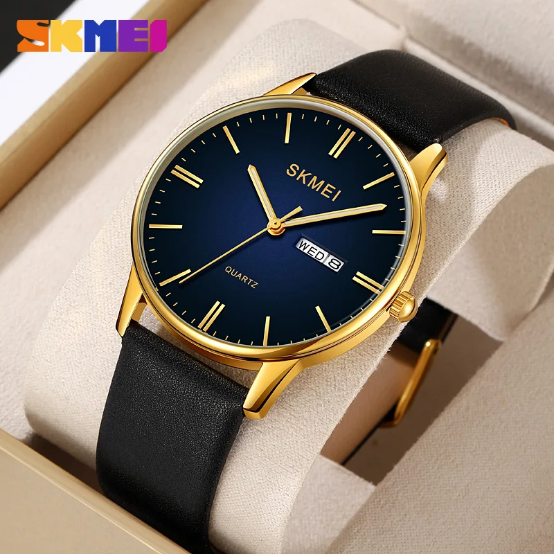 SKMEI Men Watches Business Wrist Watch Luxury Leather Strap Analog Watches Quartz Wristwatch Clock Men Women Casual Simple Watch