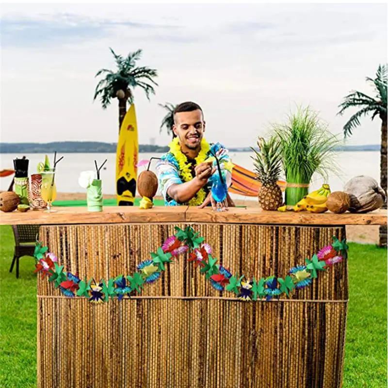 Hawaiian Luau Summer Tiki Bar Tropical Party Decor, Tropical Island Beach Supplies Tissue Colour Flower Garland Long Trop