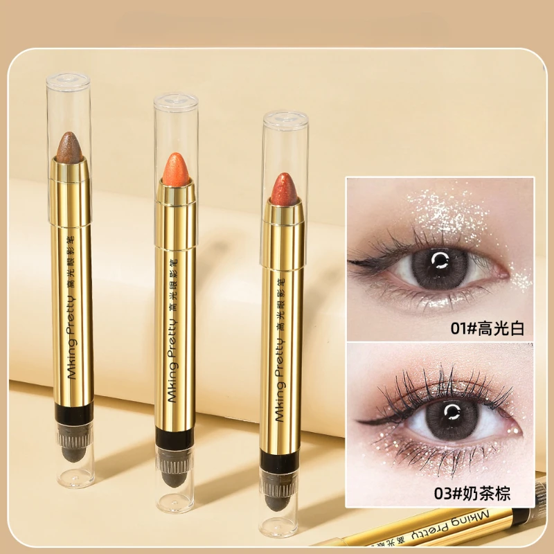 Double-Sided Eyeshadow Stick, Pearlescent Matte Cosmetics, Highlighter e caneta iluminadora, Pearly Glitter, acabamento fosco