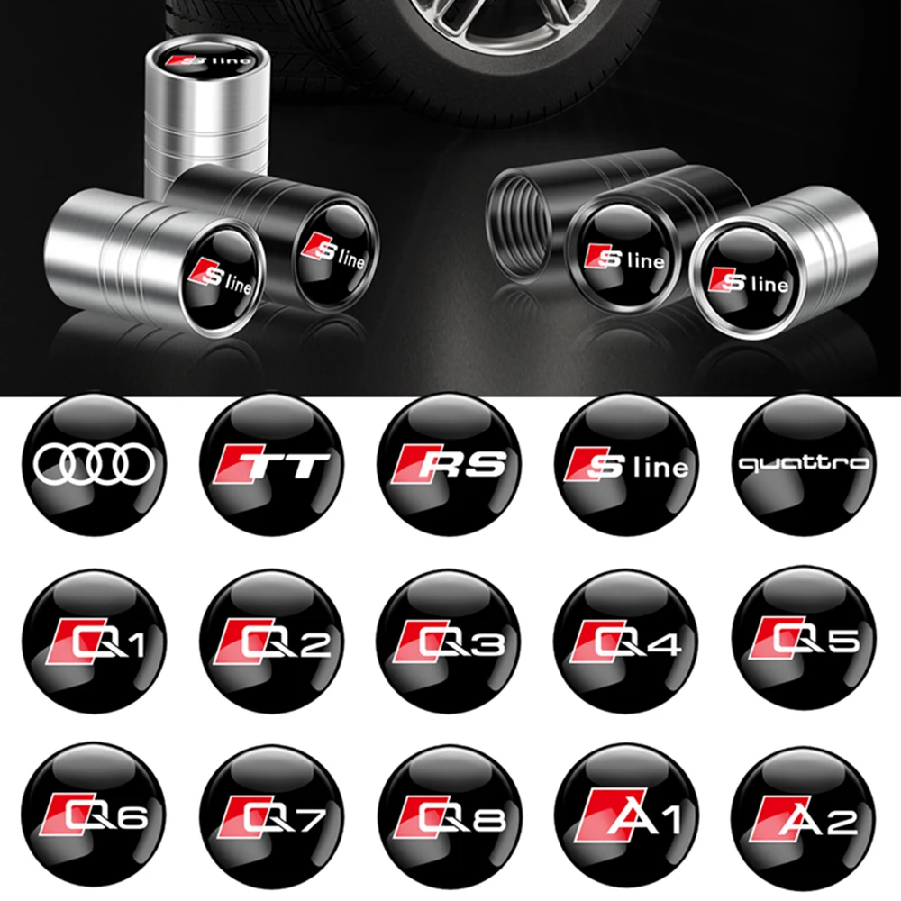 Auto-Emblem Radventilkappen Reifenluftventilabdeckungen Zubehör für Audi OOOO SLINE A3 A4 A5 A6 A7 A8 Q2 Q3 Q4 Q5 Q6 Q7 RS S TT