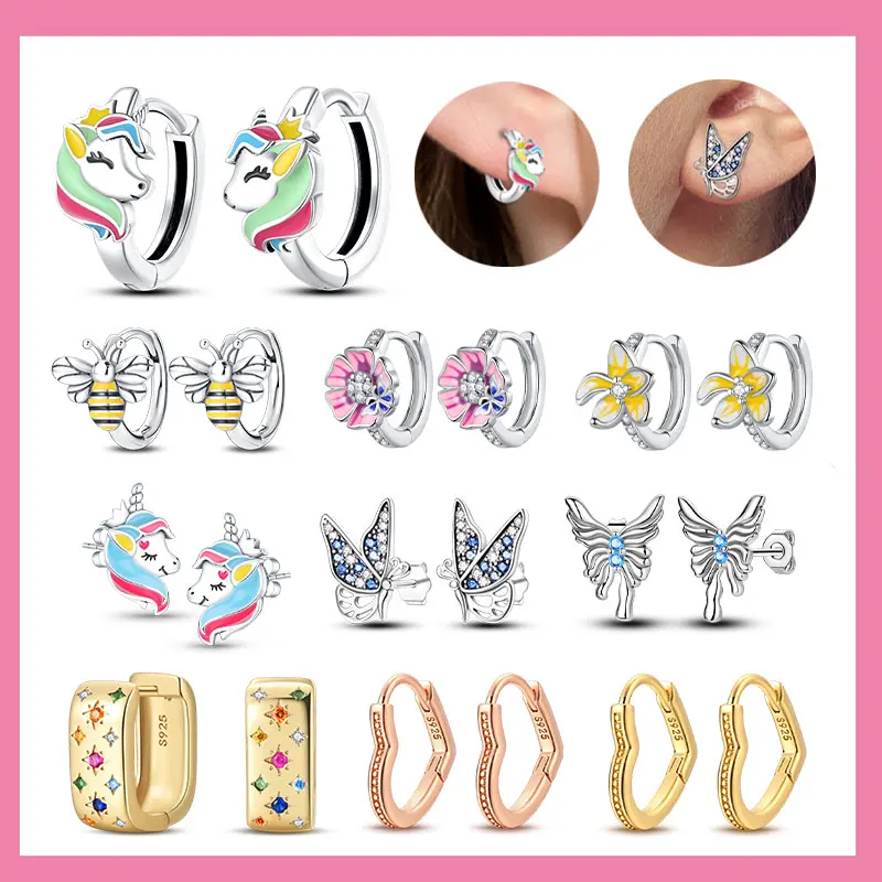 حار بيع النحل أقراط لفتاة جميلة أصفر أسود الرقص النحل سعيد S925 هوب أقراط هدية عيد ميلاد الفضة والمجوهرات