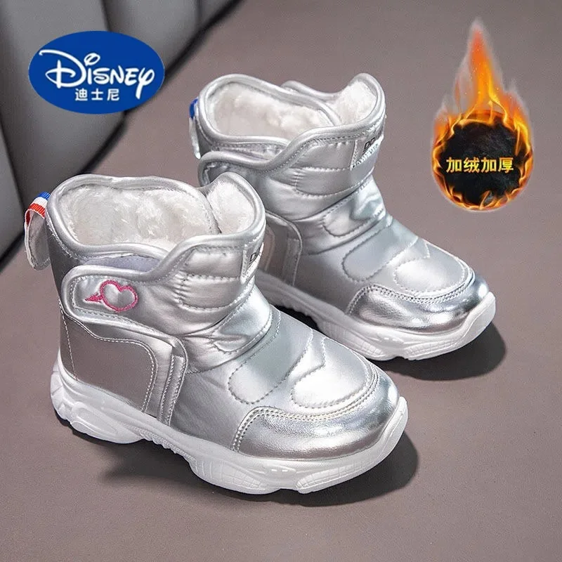 Botas de neve para meninas estilo coreano Disney 2025 |   Botas de inverno de cano médio forradas de pelúcia, botas de moda quentes, sapatos casuais infantis