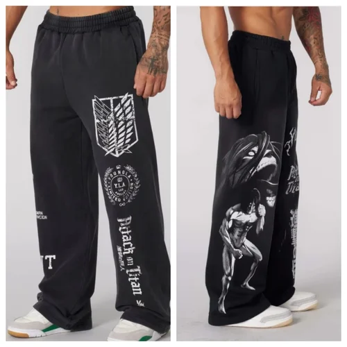 Pantalones de chándal de moda para jóvenes americanos, joggers de anime de colaboración, estampado de rizo de algodón, pantalones casuales de pierna ancha, pantalones de calle de hip-hop