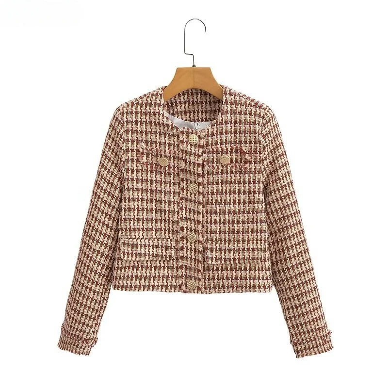 

2024 Women's Small Fragrant Style Cardigan Paired with Loose Woolen Jacket