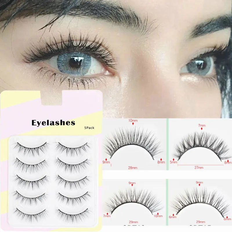 Eye Makeup Accessories 5 Pairs Super Light Lashes Thin Eyelashes Simulated Fake Eyelash Beginner Makeup Tools Cross Eyelashes