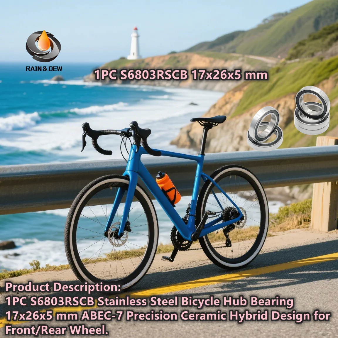 

1PC S6803RSCB Stainless Steel Bicycle Hub Bearing 17x26x5 mm ABEC-7 Precision Ceramic Hybrid Design for Front/Rear Wheel