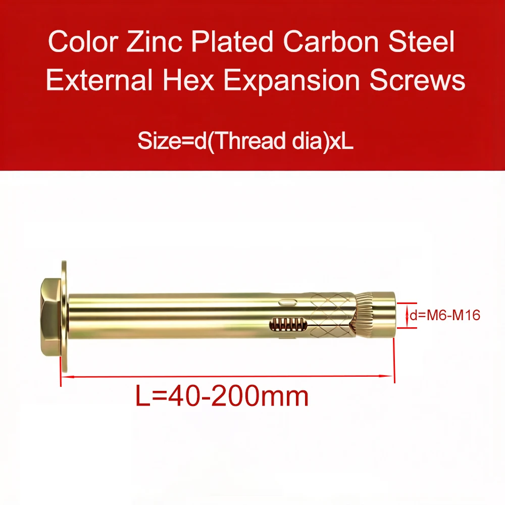 Hex Head Expansion Bolts Color Zinc Plated Carbon Steel Expansion Screws M6 M8 M10 M12 M16 Heavy Duty Anchor Bolt for Concrete