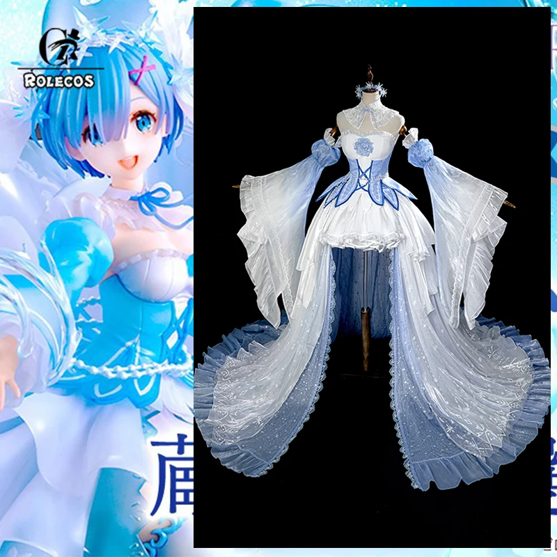 ROLECOS Re Life en un mundo diferente de Zero Rem vestido de cristal elegante mujer blanco azul mujer traje de Cosplay de boda