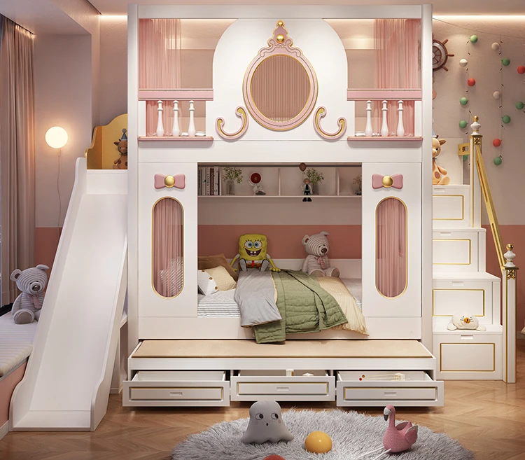 Tree house children's bed girl bunk  wooden  castle princess  double small apartment 1 meter 2 bunk