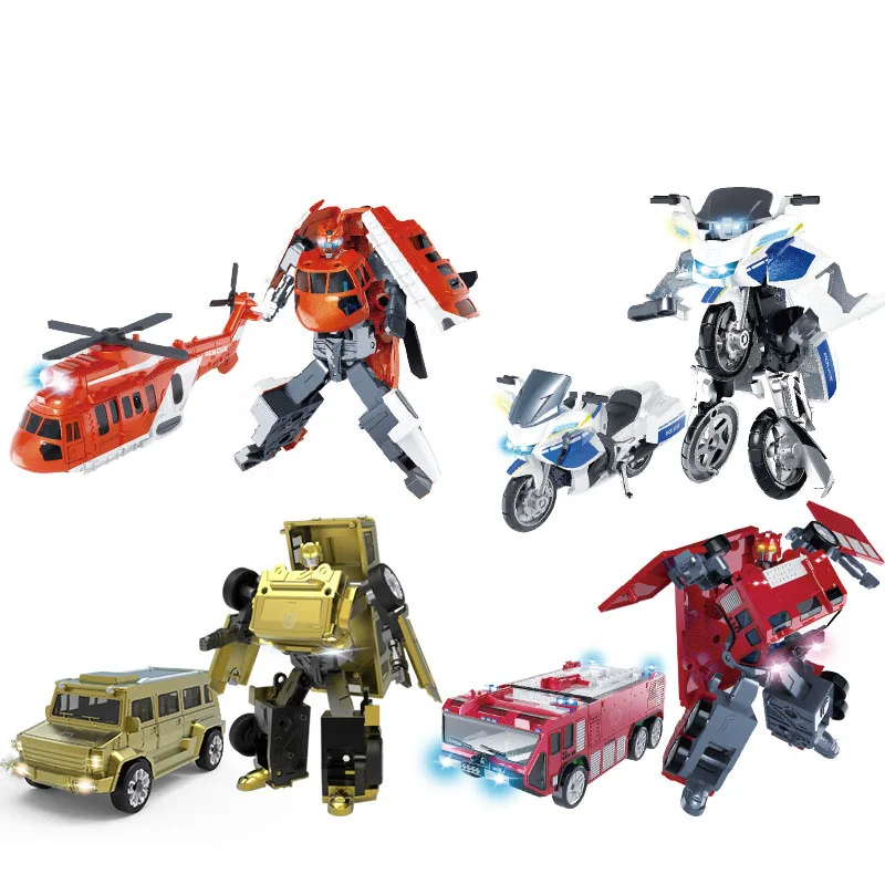 Cartoon Creative Alloy Deformation Motorbike Helicopter Fire Engine Robot Model Toys For Boys Children Birthday Gift Toys