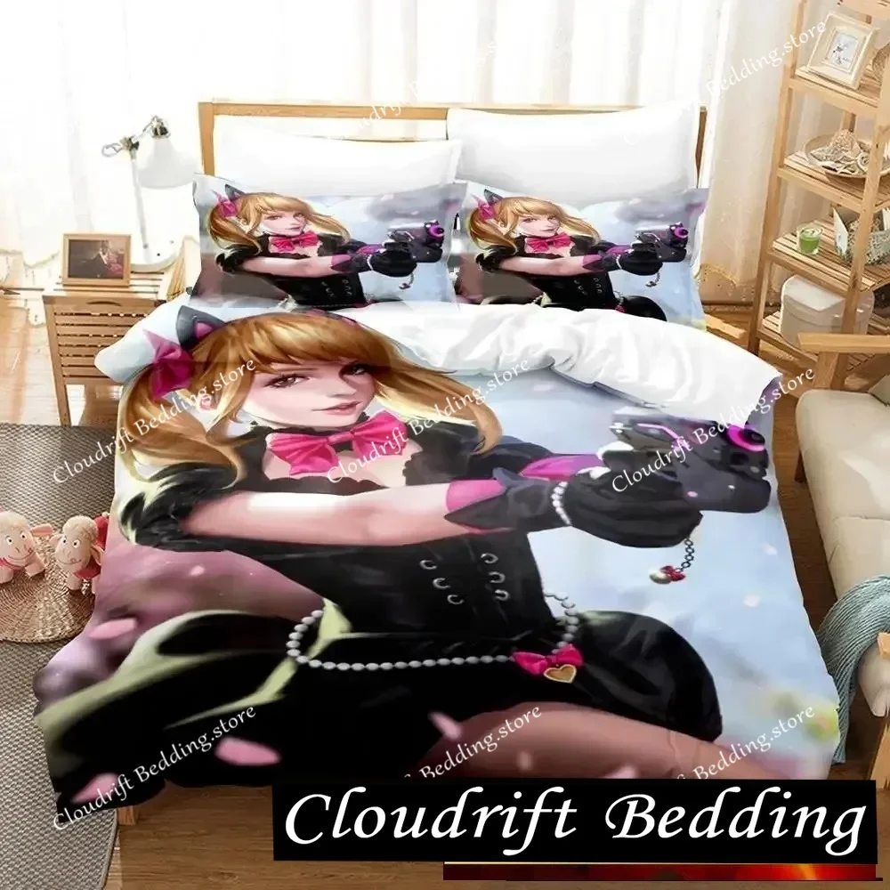 New Anime D.va Overwatch Bedding Set,Duvet Cover Comforter Bed Set Quilt Cover Pillowcase,King Queen Twin Size Boys Girls Adults
