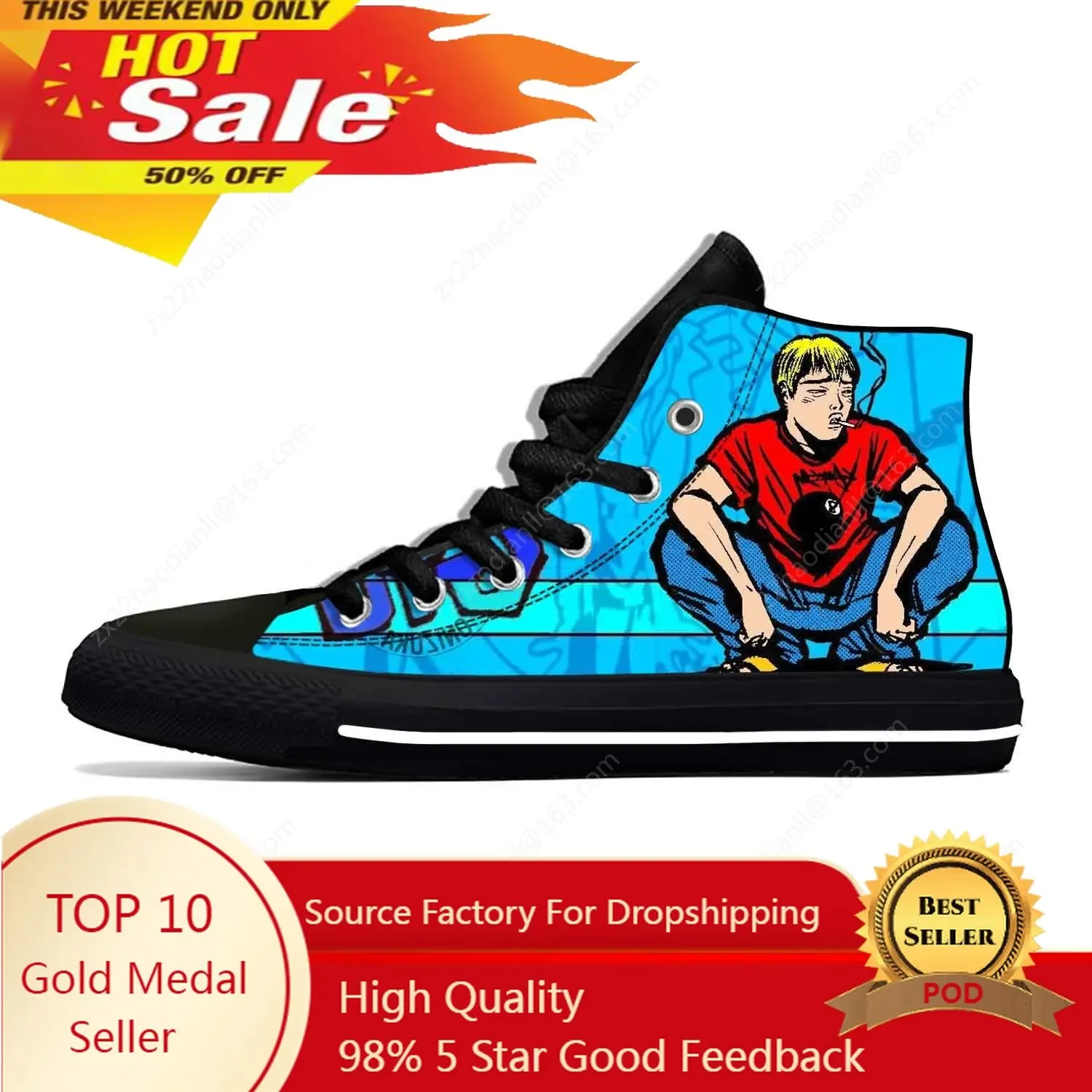 

Hot Anime Manga Cartoon Great Teacher Onizuka GTO Casual Cloth Shoes High Top Lightweight Breathable 3D Print Men Women Sneakers