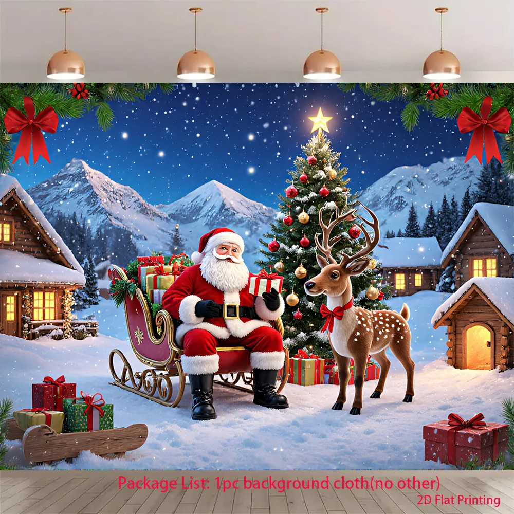 Santa Claus Sleigh Tapestry, Christmas Deer Tree Wall Hanging, Snowy Village Decor, Festive Holiday Blanket, Xmas Room Gift