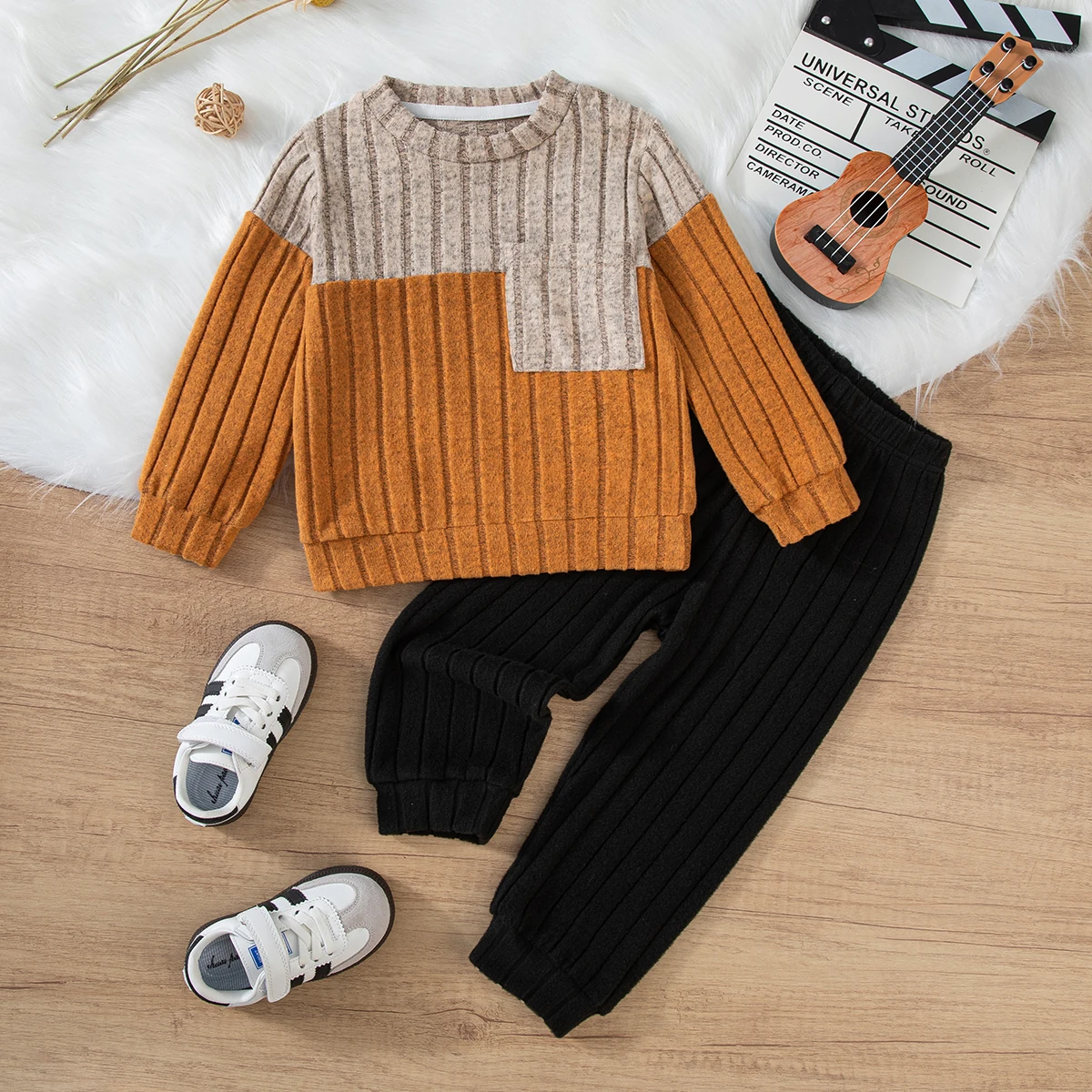 الخريف الفتيان جيب اللون حجب مجموعات طويلة الأكمام بلوزات وبنطلون 2 قطعة مجموعة ملابس الأطفال لينة ملابس غير رسمية 1-7Y #3