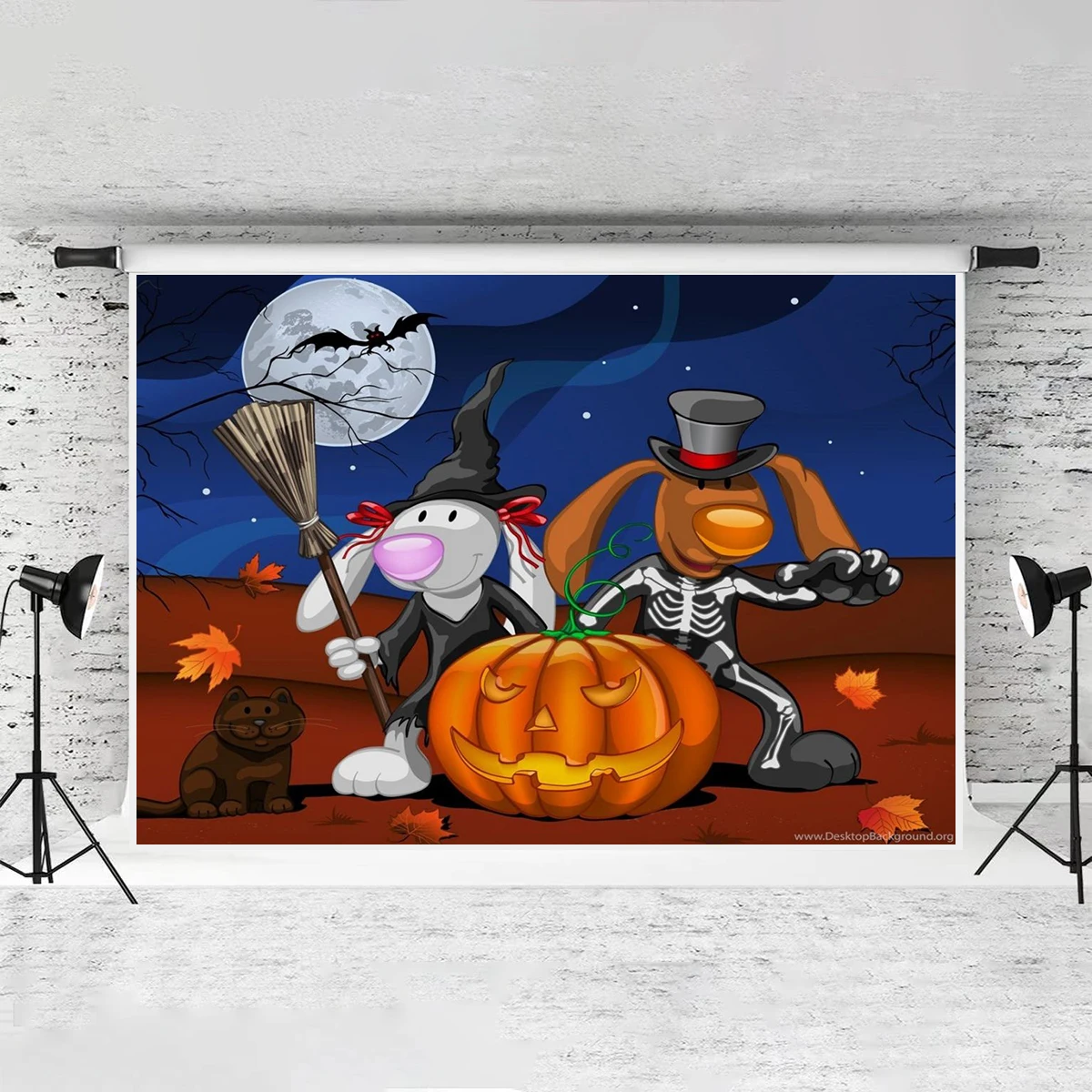 Moon Night Backdrop Dressed Up Party Photography Pumpkin Bunny Cat Background Kids Children Happy Halloween Decorations Photo