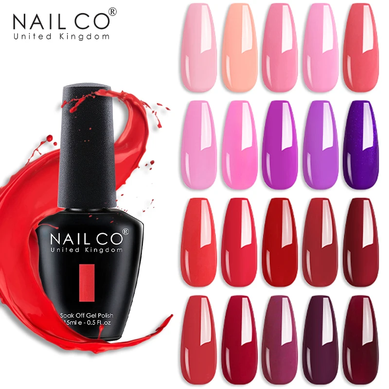 Nailco-半永久的なマニキュア,半永久的なUVジェル,ネイルアート,ハイブリッドトップケース,赤,冬の色,15ml