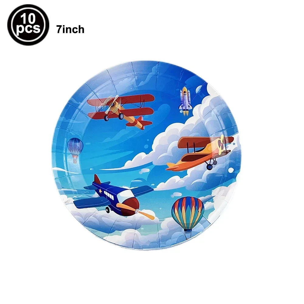 Flugzeug Geburtstag Party Dekorationen Geschirr Teller Tasse Serviette Banner Cupcake Topper für Kinder Flugzeit Baby Dusche Liefert – Detail 2