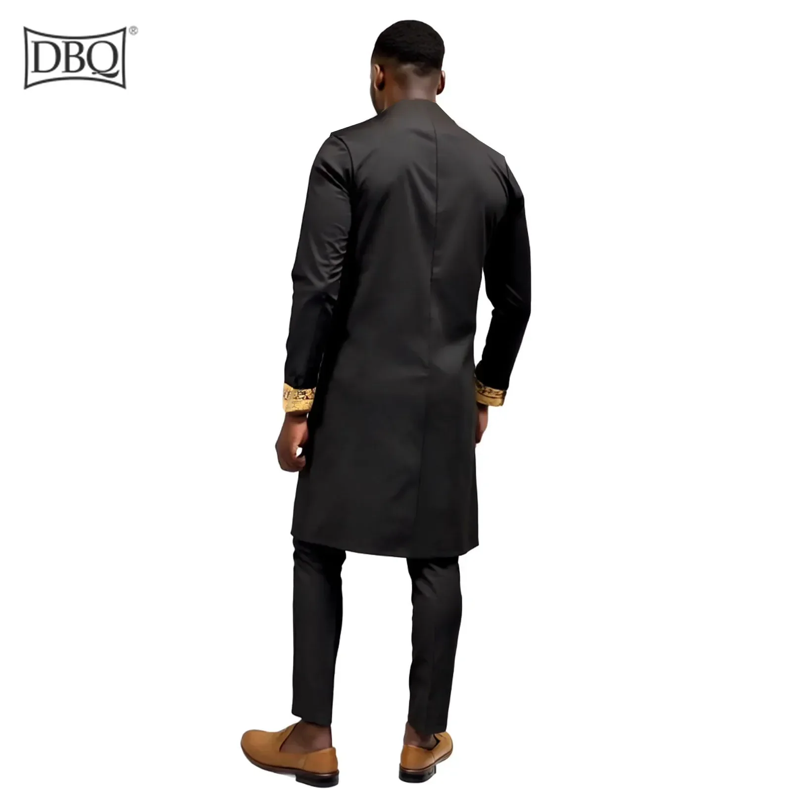 DBQ Men's African Traditional 2 Piece Suit Set Gold Embroidery Chain Dashiki Shirt And Pants Outfit for Special Occasions