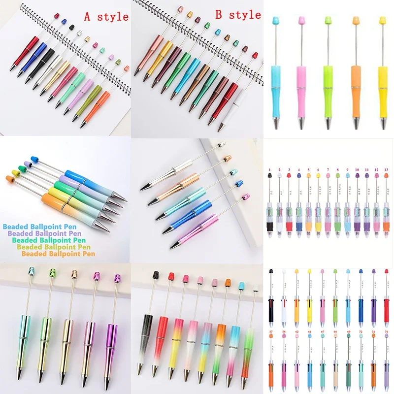 50pcs Beaded Pen DIY Ballpoint Pen School Student Gift Glitter Pen Black Ink Luxury School Office Supplies Wholesale Stationery