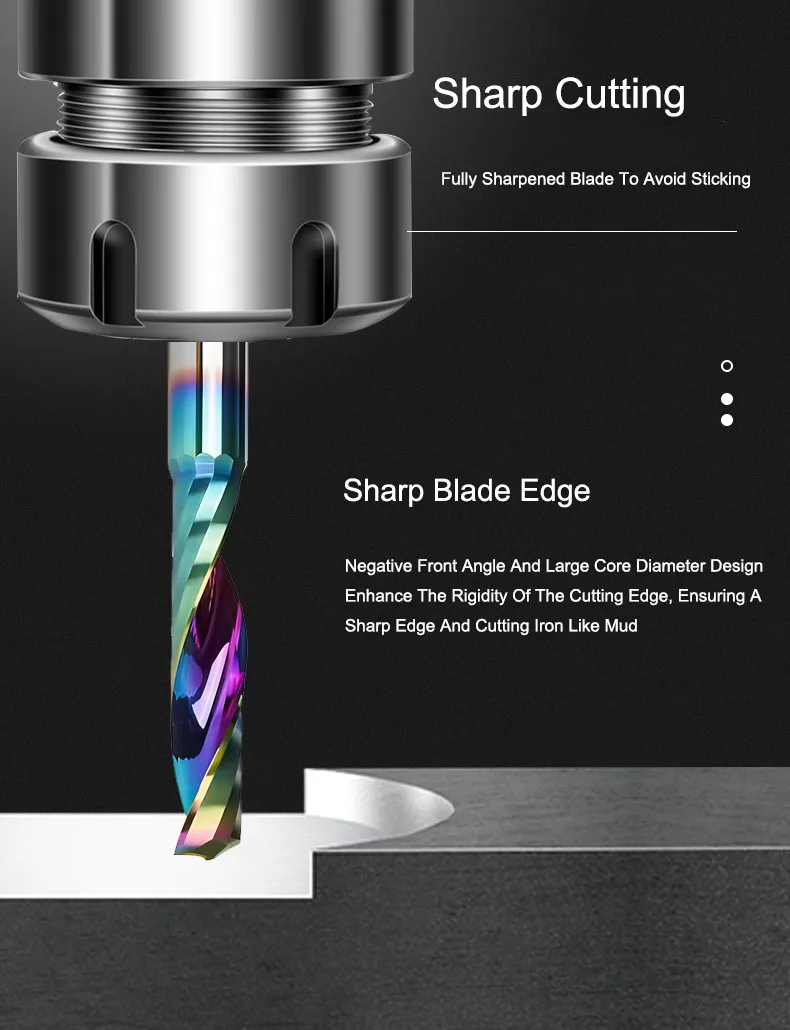 3,175 mm, einseitig gefräst, farbig beschichtet, Hartmetall-Fräser aus Wolframstahl für Aluminium, PVC, zum Schnitzen. – Detail 3