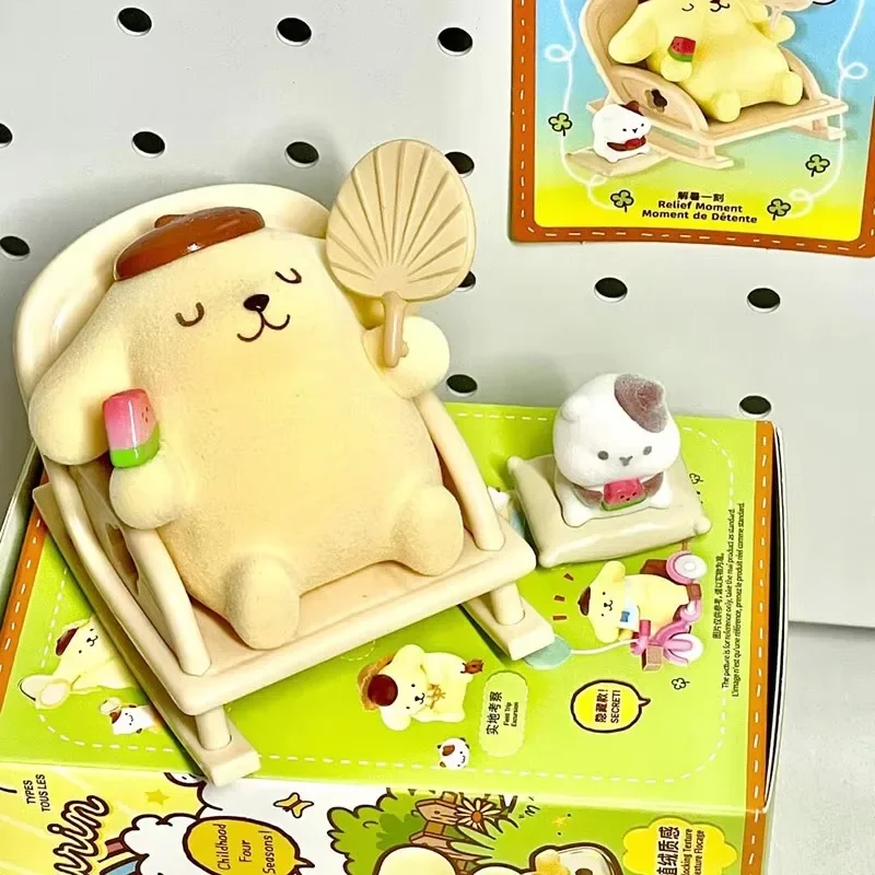 Pompompurin-caja ciega de la serie infantil para las cuatro estaciones, estatuilla de acción Kawaii, modelo de muñeco de nieve de pesca, juguete para niños, regalo sorpresa