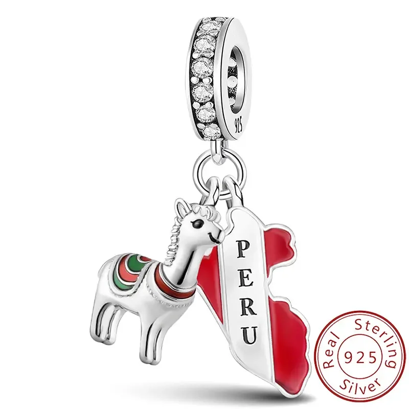 Lastfire 925 Sterling Silver Alpaca Rainbow Global Travel Plan Charms Bracelet Bangle Making Gift High Quality Fine Jewelry