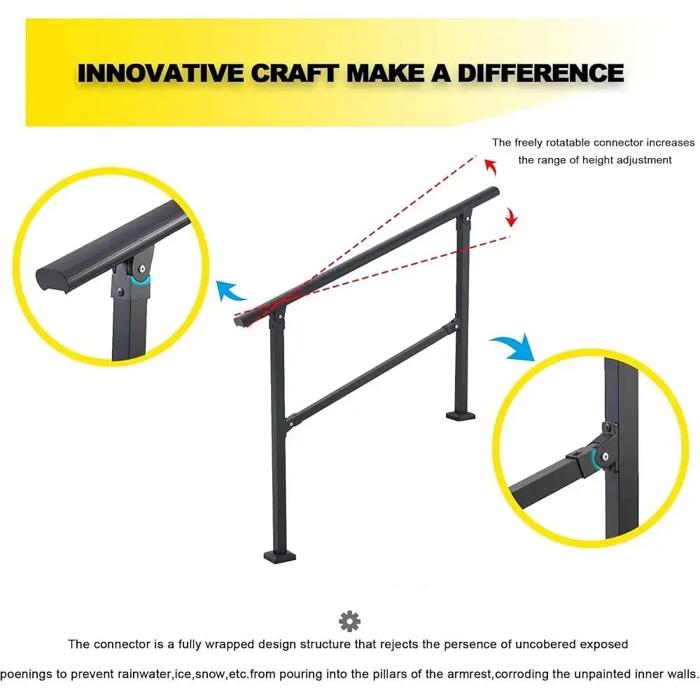 2 Step Aluminum Stair Handrail Outdoor Railing Kit Easy Install Durable Rust-proof Support Elderly and Disabled Access