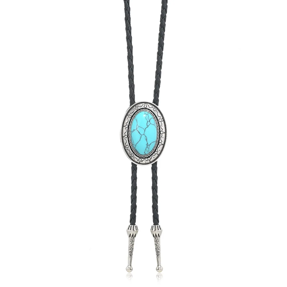 New Western Cowboy Geometric Bolo Tie for Men Turquoise Stone Shirt Necktie Fashion Vintage Jewelry Gifts