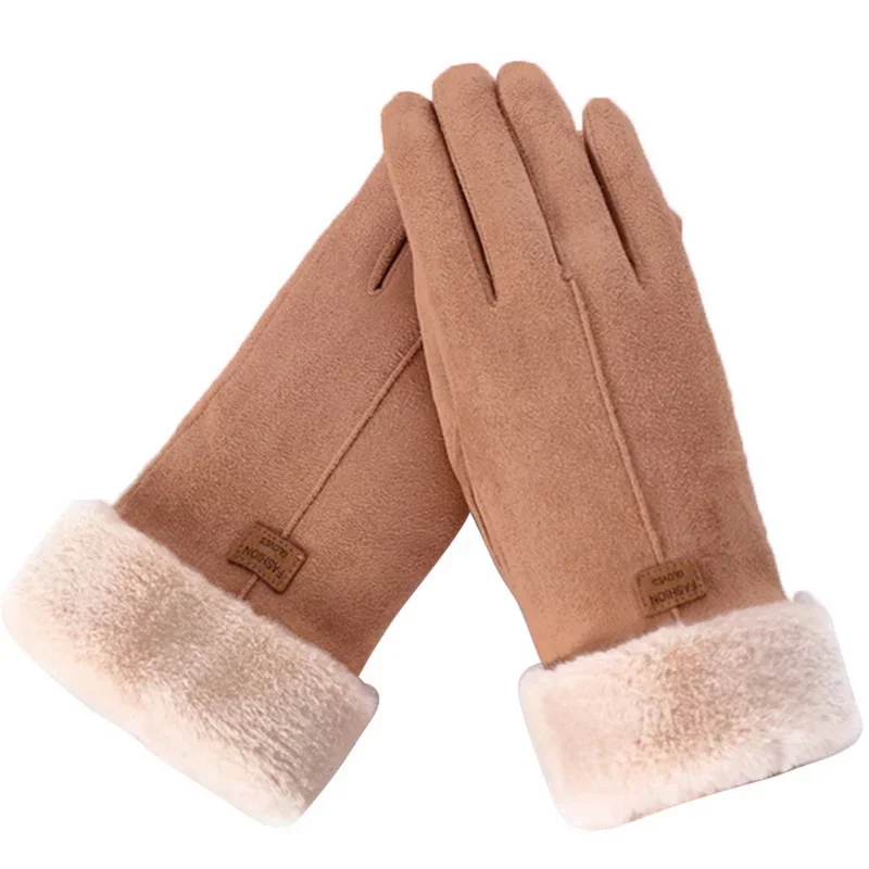 Gants chauds en fourrure pour femmes, mitaines à doigts complets, écran, sport de plein air, femme, mignon, automne, hiver, nouvelle mode, 2024