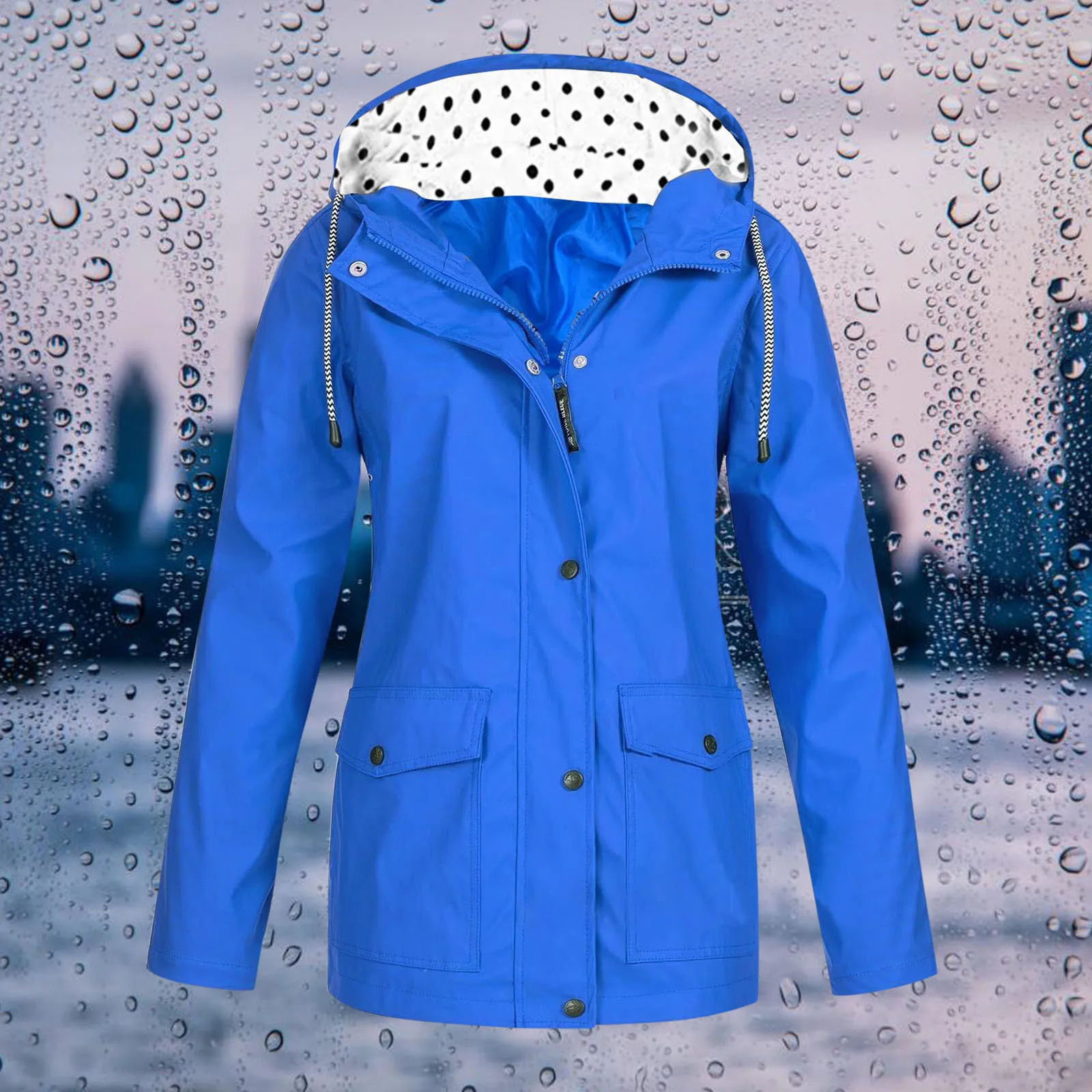 Damenmode Regen jacke mit Kapuze leichte Langarm Wind jacke Reiß verschluss Kordel zug Regenmantel Regen mäntel lang für Frauen