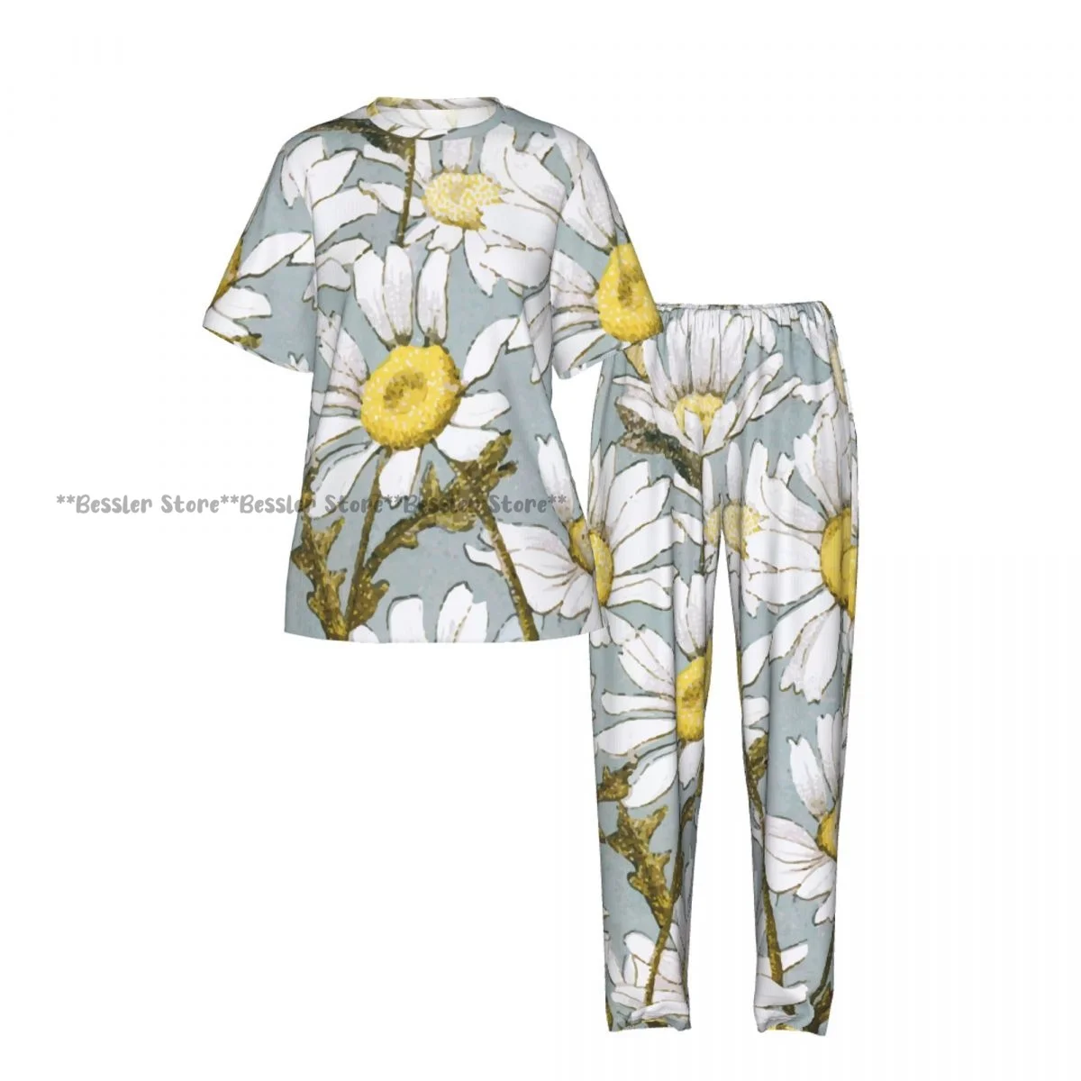 Women's Comfort Pajamas Women's Floral Daisy Short Sleeve Set Sleepwear