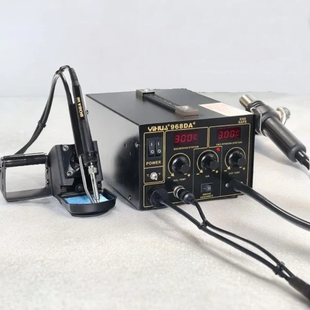 

968DA+ Intelligent Thermostat Soldering Iron Handle Digital Display 3-in-1 Smoking Soldering Rework Station Solder Sucker