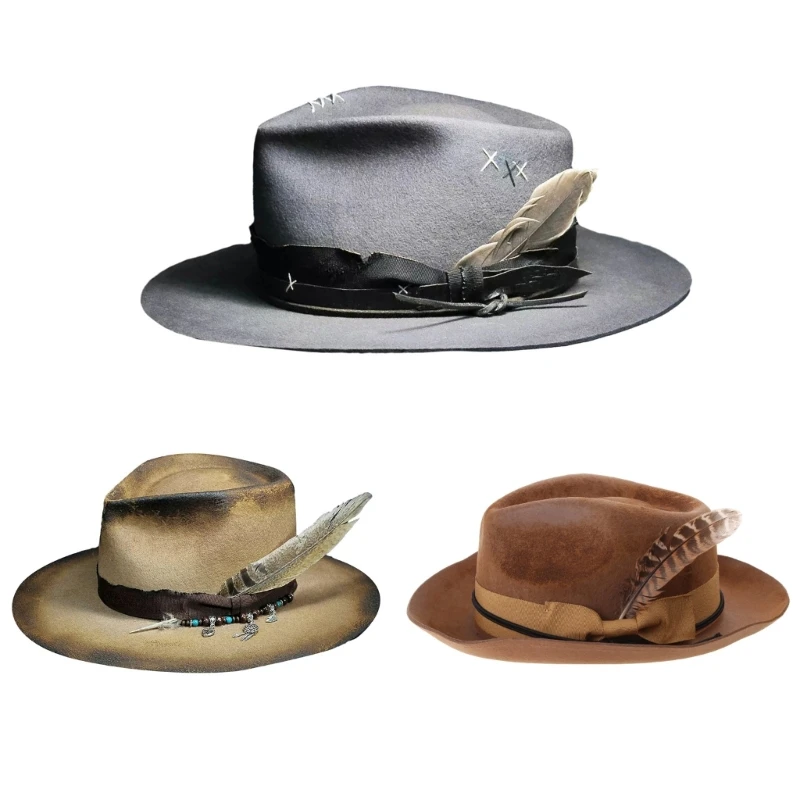

Шляпа Трилби для взрослых, дышащая шляпа с плоским цилиндром в британском стиле, элегантная шляпа-федора для взрослых, потертая