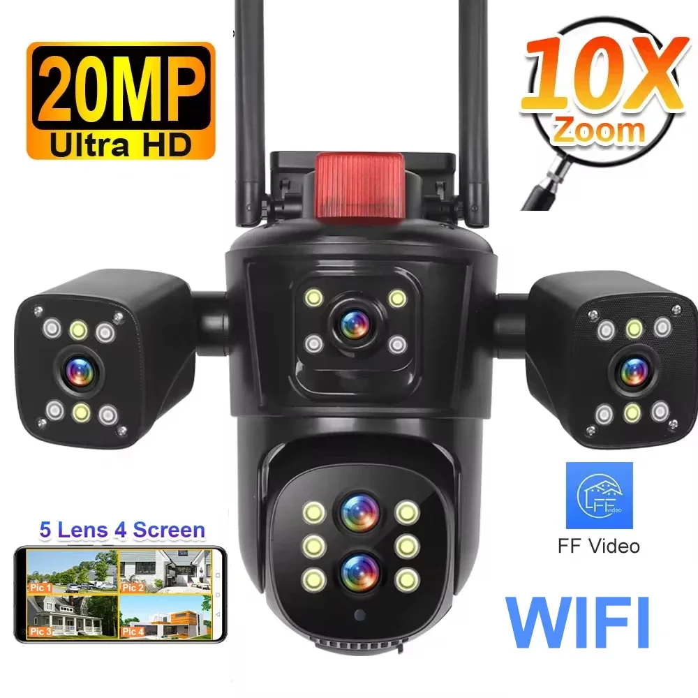 camera cctv impermeavel ao ar livre sem fio rastreamento automatico ptz de cinco lentes camera ip wifi zoom optico 10x quatro telas 20mp 01