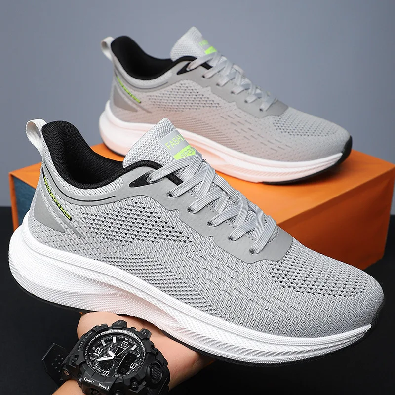 

Spring New Shoes for Men Knit Casual Shoes Breathable Thick-soled Sport Shoes Street Lace-up Chunky Sneaker